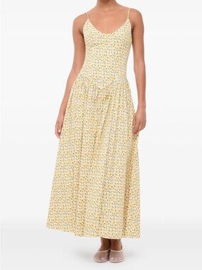 STAUD Yellow Floral Smocked Maxi Dress